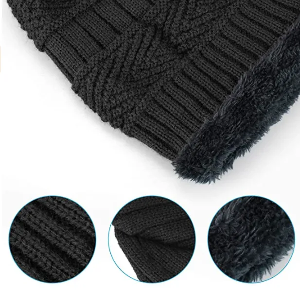 2 Piece Winter Beanie Hat & Scarf Set with Thick Lined Fleece