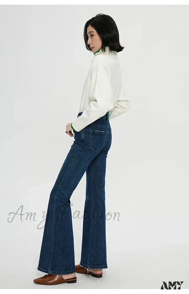 Amy Fashion - Stretch Flare High Waist Slim Flare Ladies Casual Streetwear Denim Jean