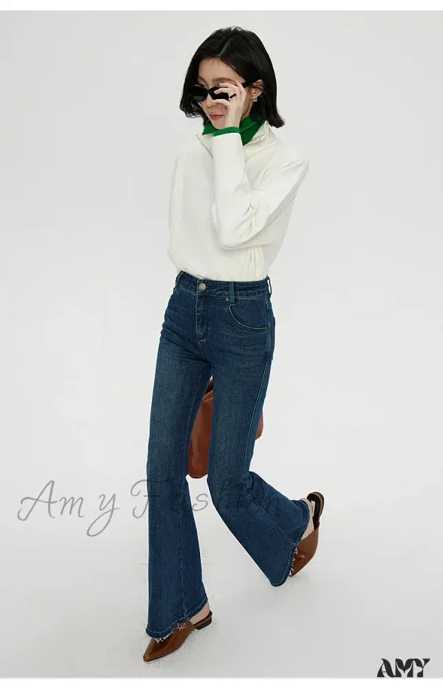 Amy Fashion - Stretch Flare High Waist Slim Flare Ladies Casual Streetwear Denim Jean