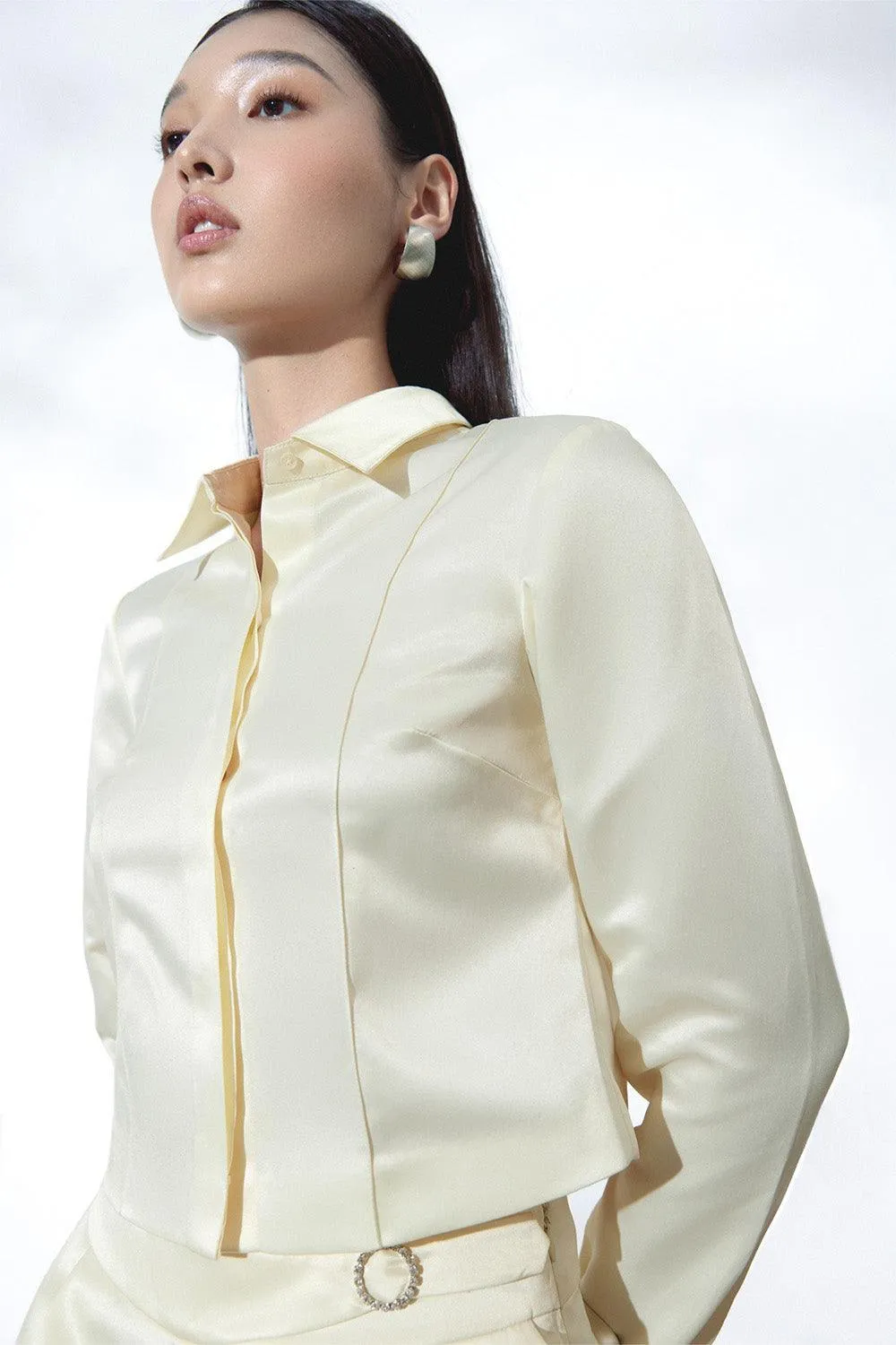 Andrea Cropped Cuff Sleeved Taffeta Shirt