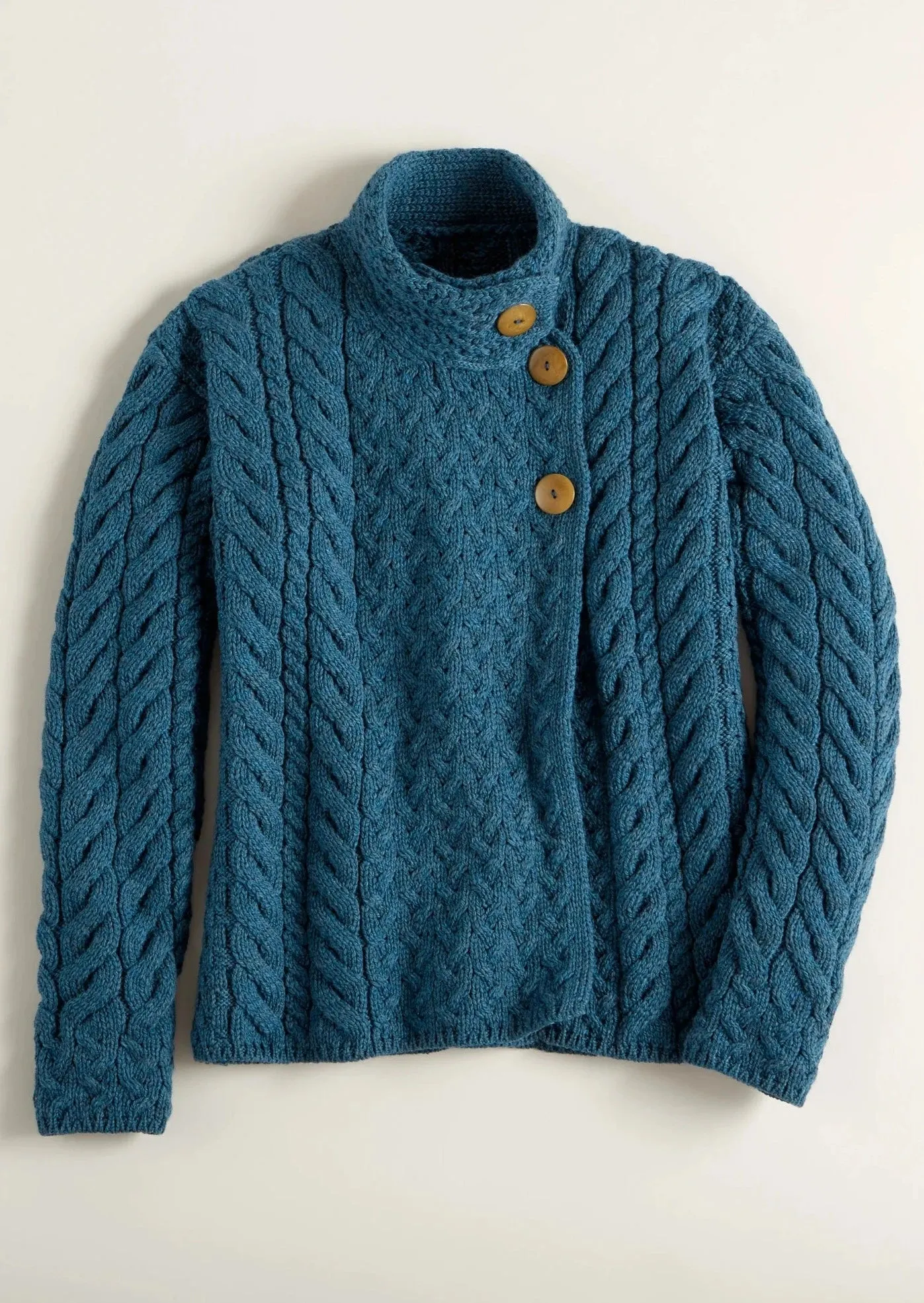 Aran 3 Buttons Trellis Cardigan | Irish Sea