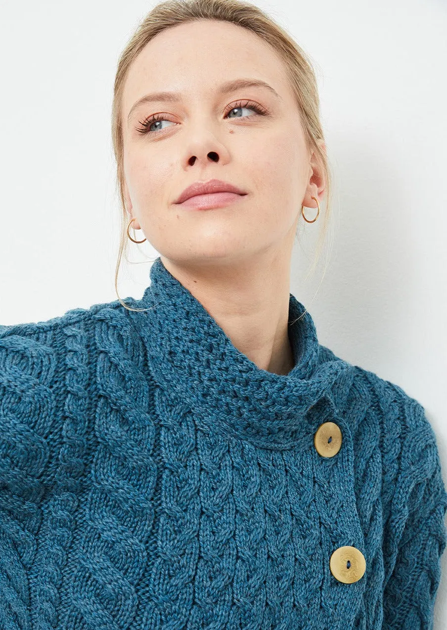 Aran 3 Buttons Trellis Cardigan | Irish Sea