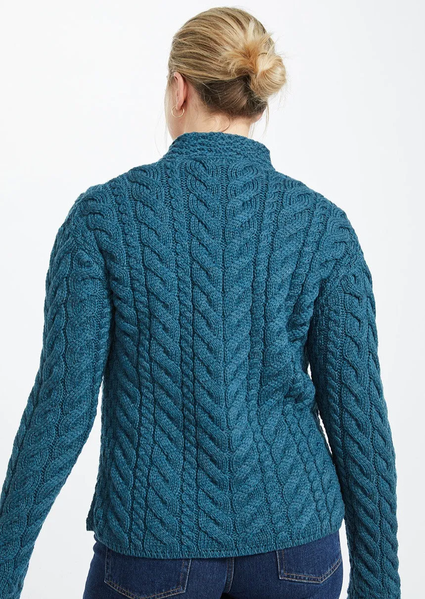 Aran 3 Buttons Trellis Cardigan | Irish Sea