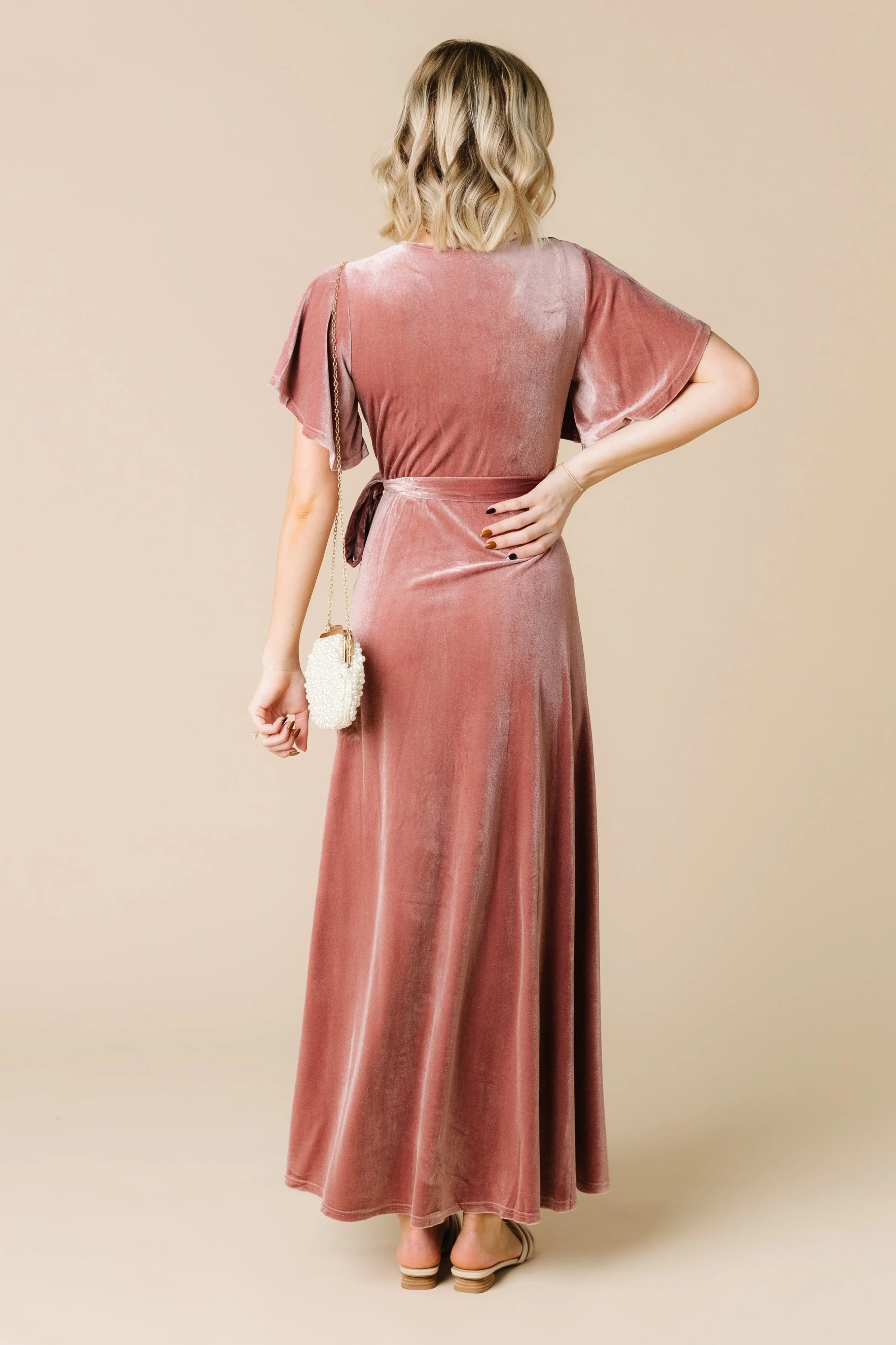 Arbor Velvet Wrap Dress- Dusty Pink