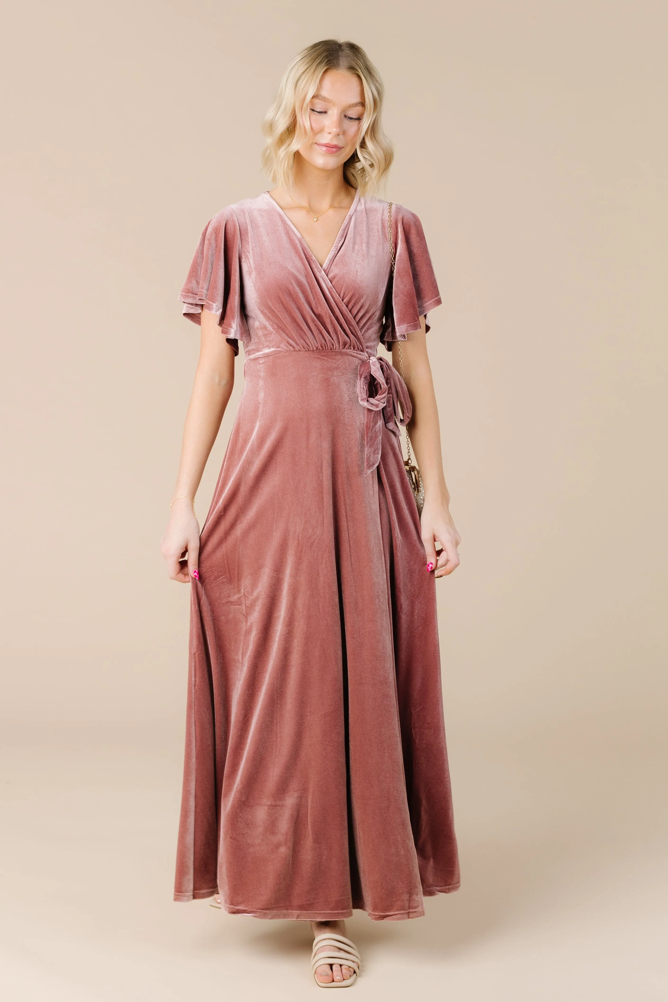 Arbor Velvet Wrap Dress- Dusty Pink