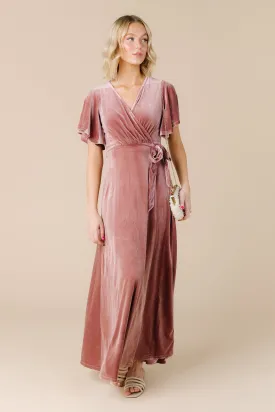 Arbor Velvet Wrap Dress- Dusty Pink