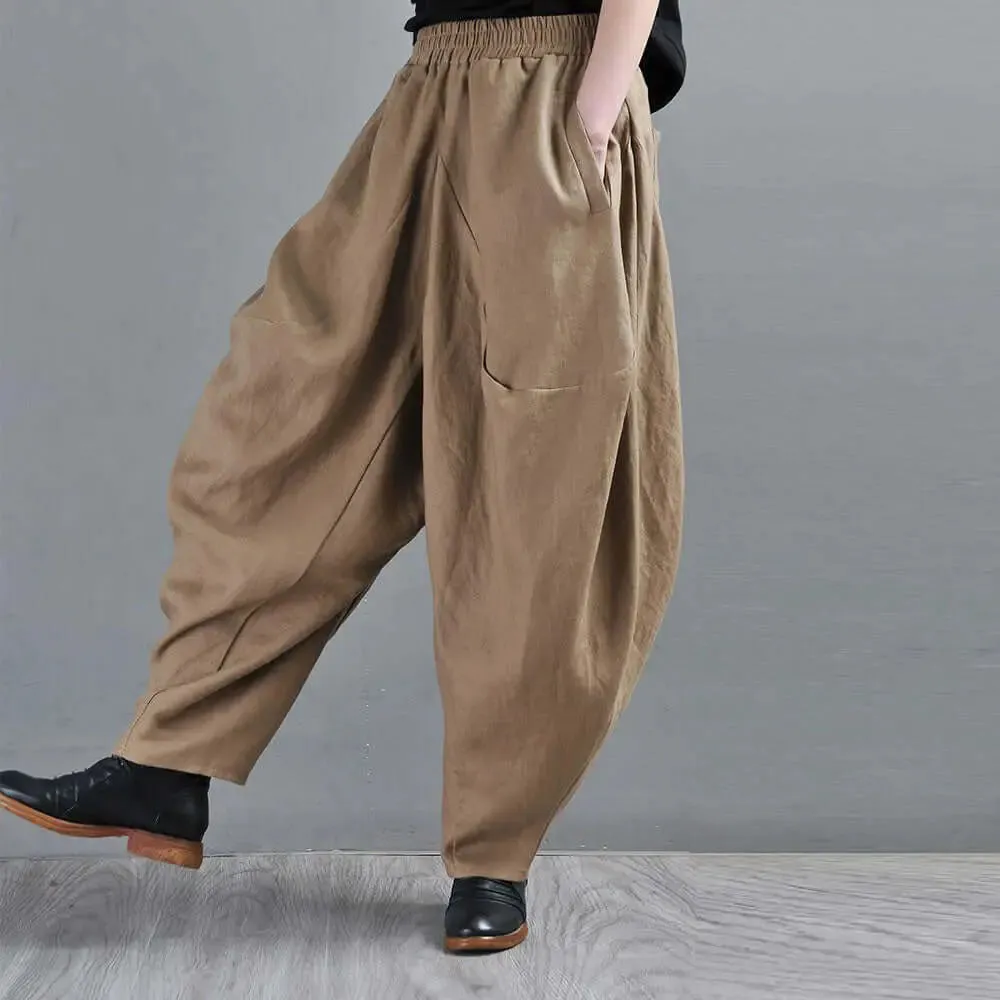 Bohemian Black Linen Harem Pants for Women