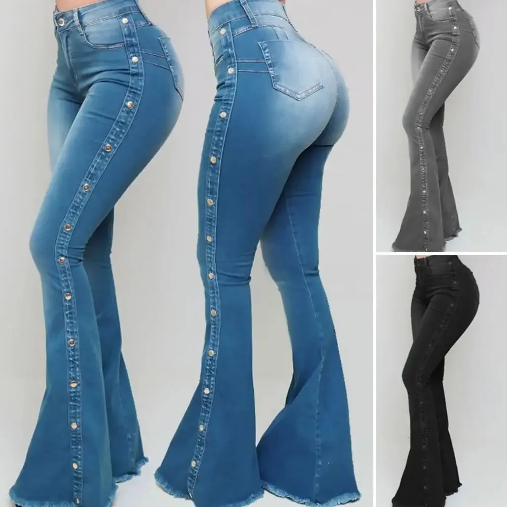 Bonnyshow Stylish Flare Jeans  Control Tummy Skin-Touch Skinny Flare Jeans  Women Wide Leg Flare Denim Trousers