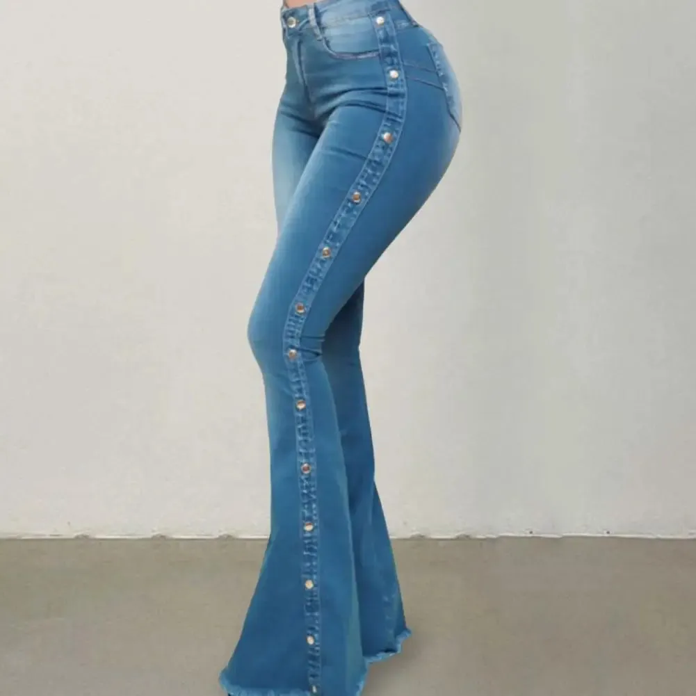 Bonnyshow Stylish Flare Jeans  Control Tummy Skin-Touch Skinny Flare Jeans  Women Wide Leg Flare Denim Trousers