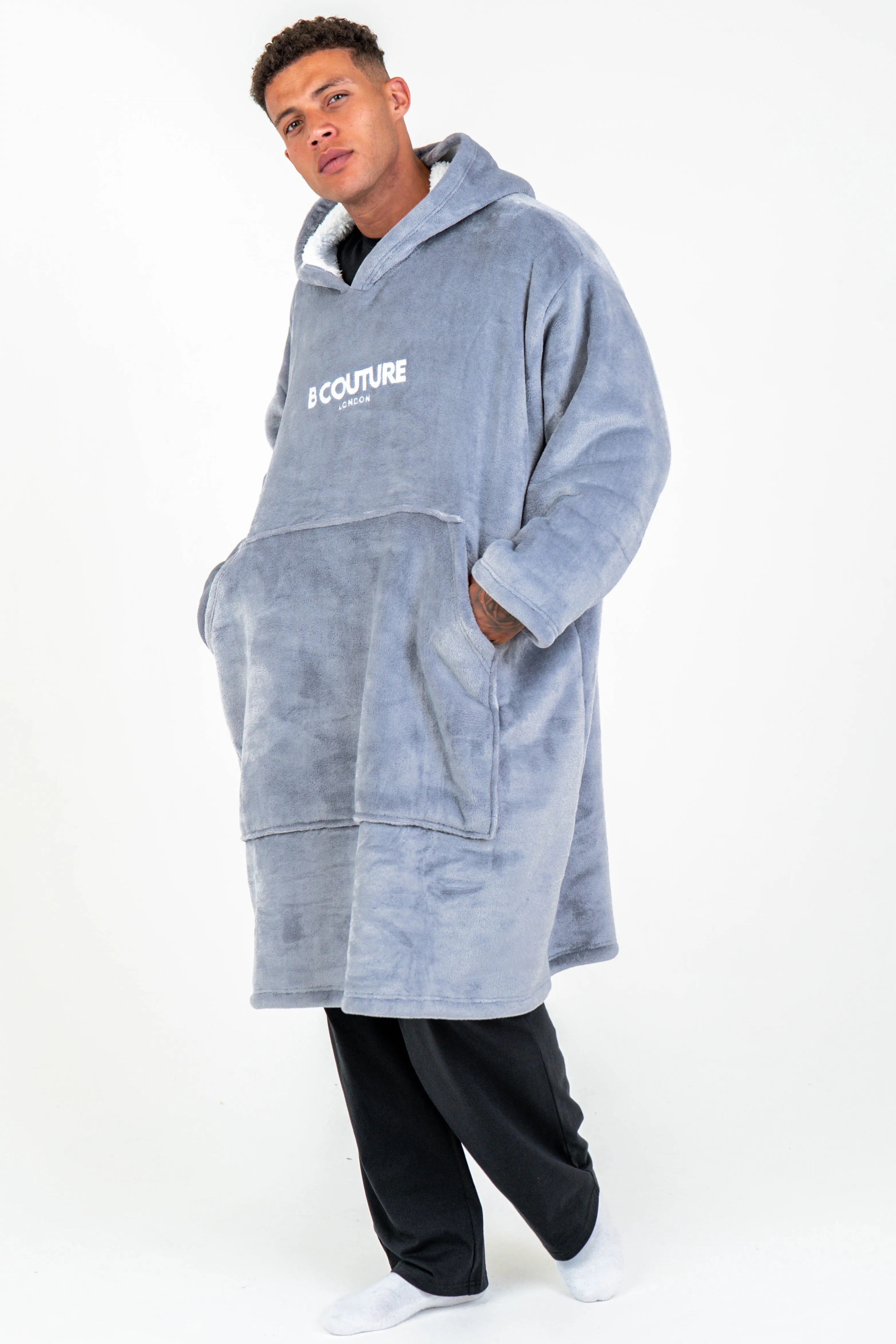 Brunswick Double Weight Fleece Blanket Hoodie - Grey