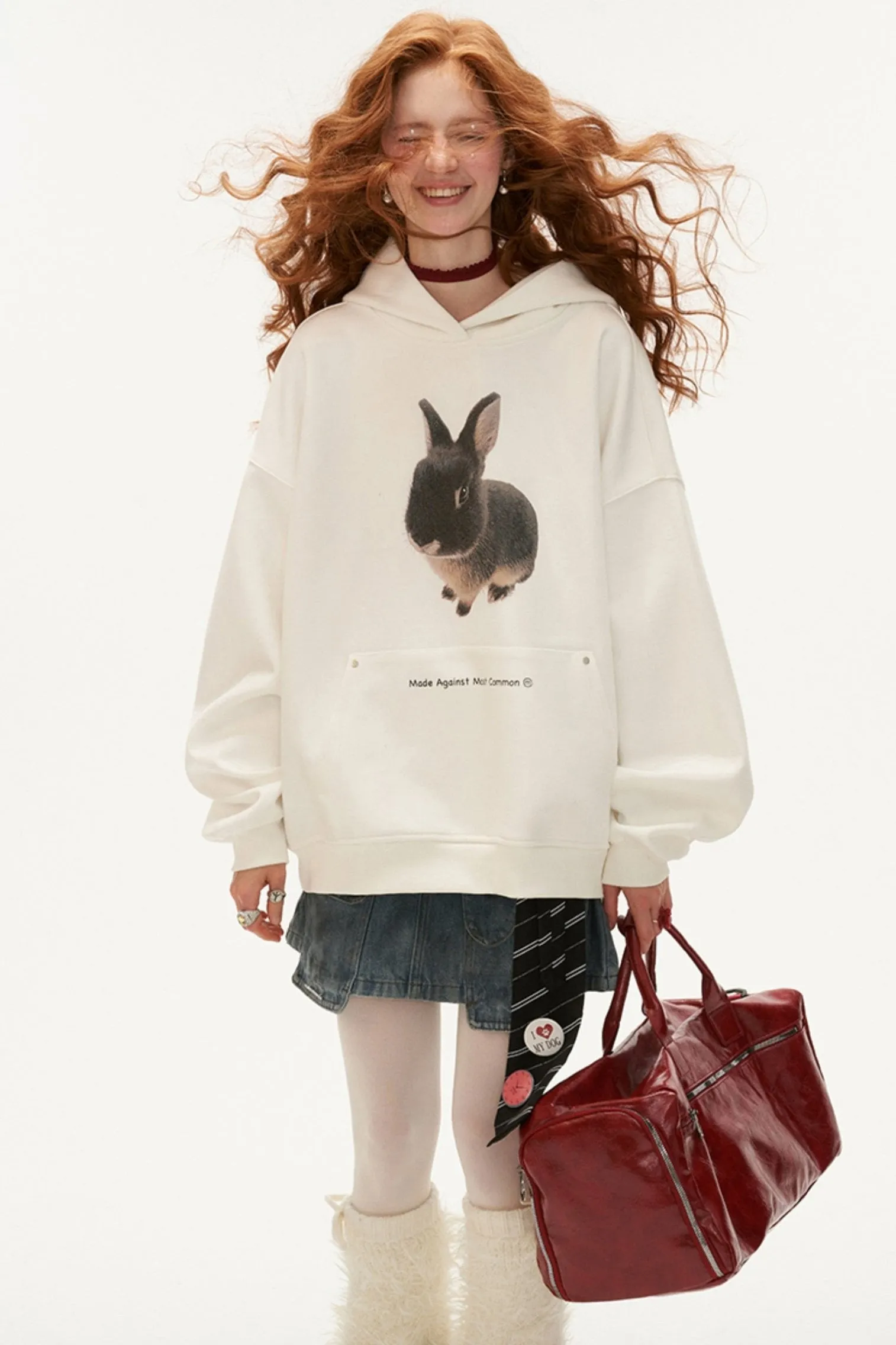 Bunny Print Oversized Hoodie