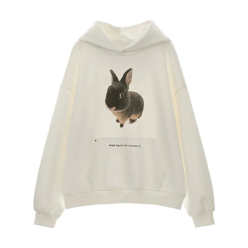 Bunny Print Oversized Hoodie