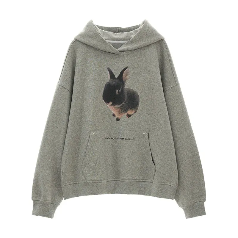 Bunny Print Oversized Hoodie