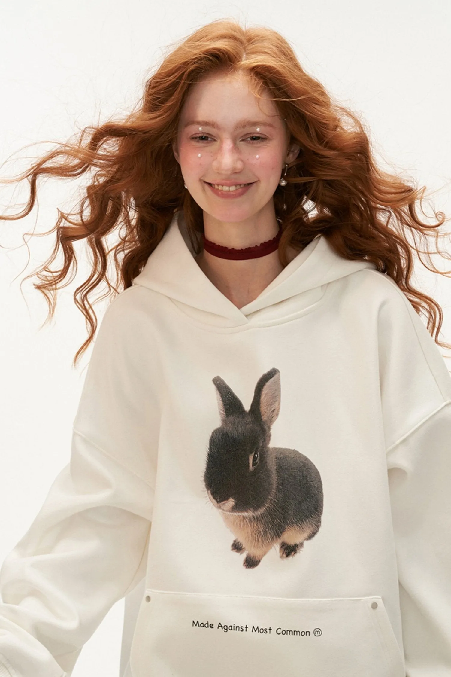 Bunny Print Oversized Hoodie