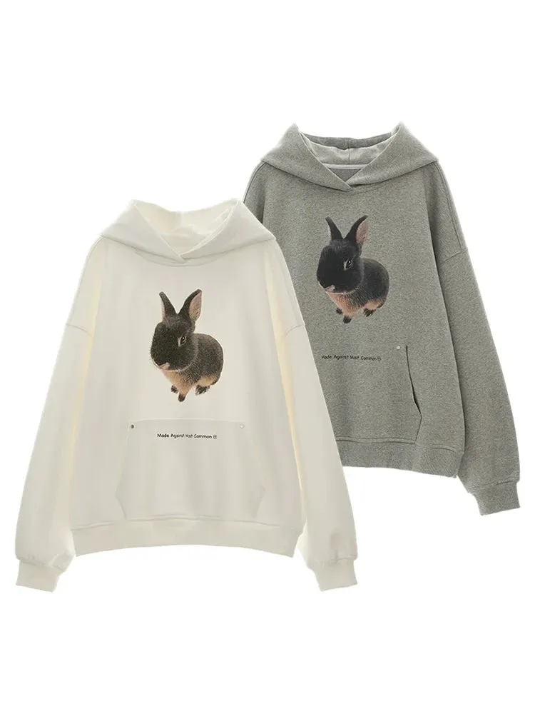 Bunny Print Oversized Hoodie