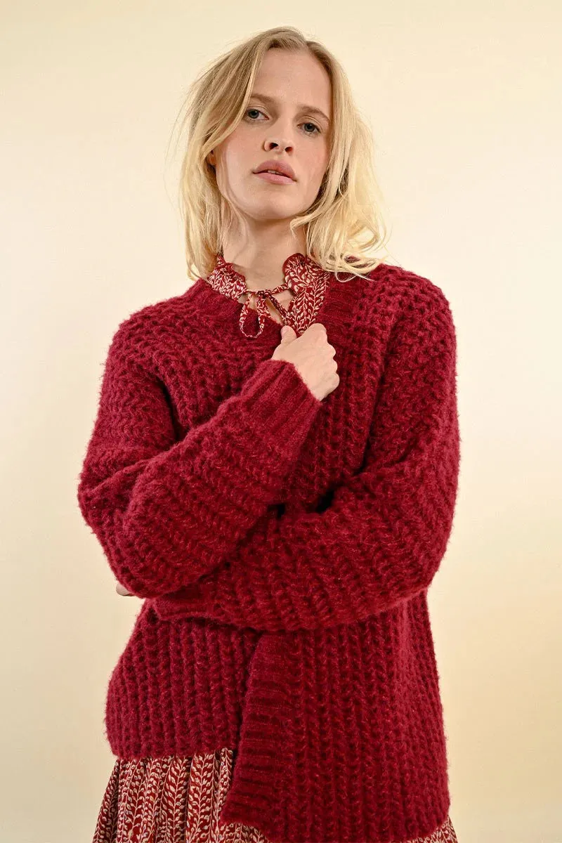 Cable Cardigan - Dark Red