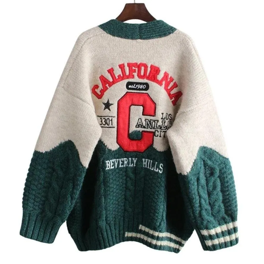 California Cheerleader Cardigan Women's Cardigan Embroidery Patchwork Sweater Jacket Kawaii Cute Girls Cardigan