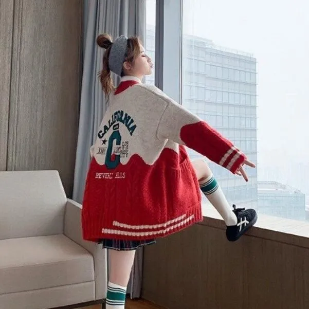 California Cheerleader Cardigan Women's Cardigan Embroidery Patchwork Sweater Jacket Kawaii Cute Girls Cardigan