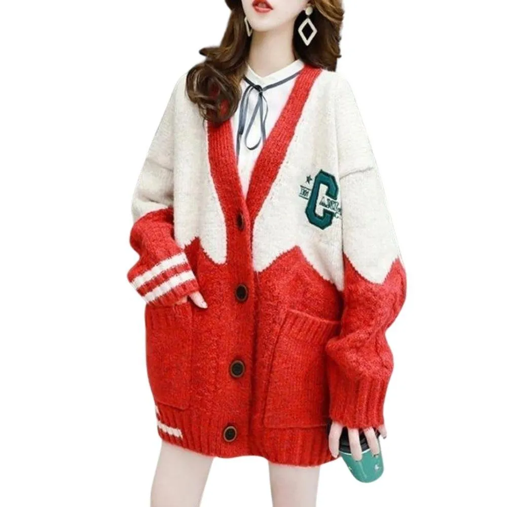 California Cheerleader Cardigan Women's Cardigan Embroidery Patchwork Sweater Jacket Kawaii Cute Girls Cardigan