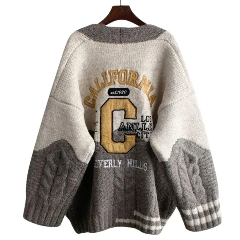 California Cheerleader Cardigan Women's Cardigan Embroidery Patchwork Sweater Jacket Kawaii Cute Girls Cardigan