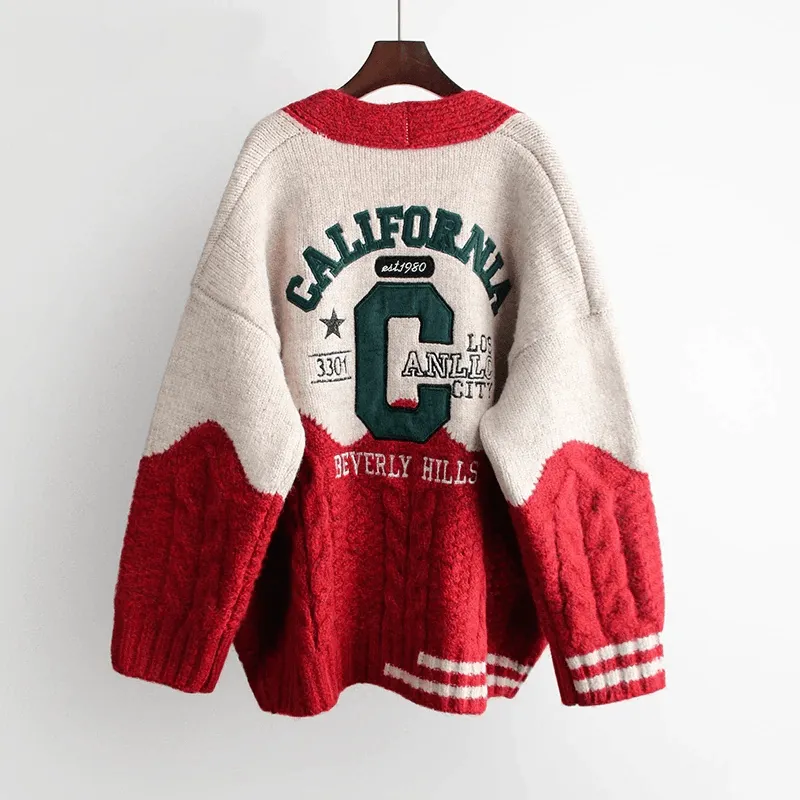 California Cheerleader Cardigan Women's Cardigan Embroidery Patchwork Sweater Jacket Kawaii Cute Girls Cardigan