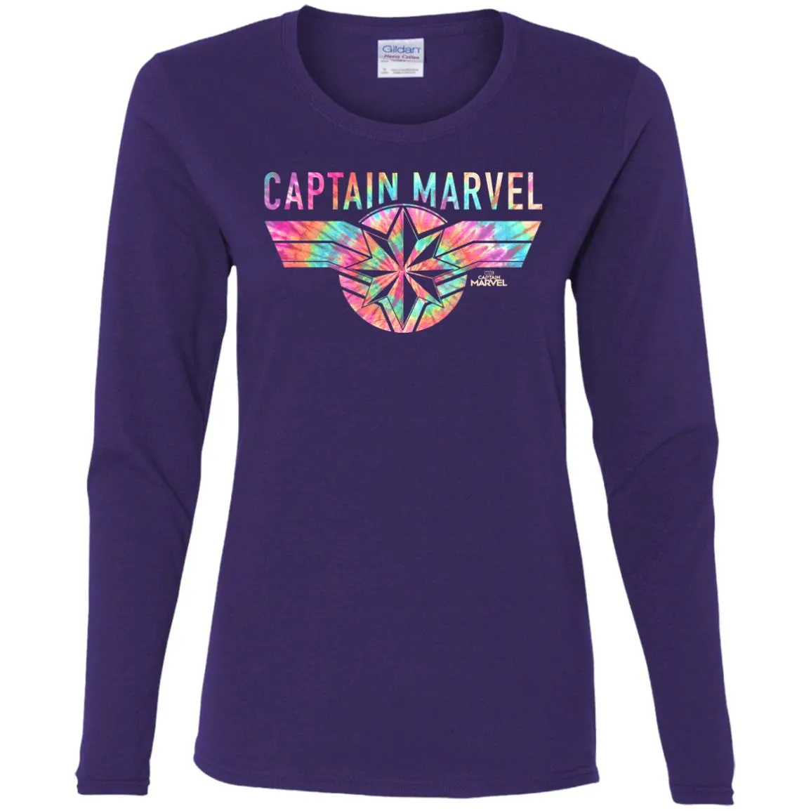 Captain Marvel Logo Banner Tie Dye Colors Women Long Sleeve Shirt