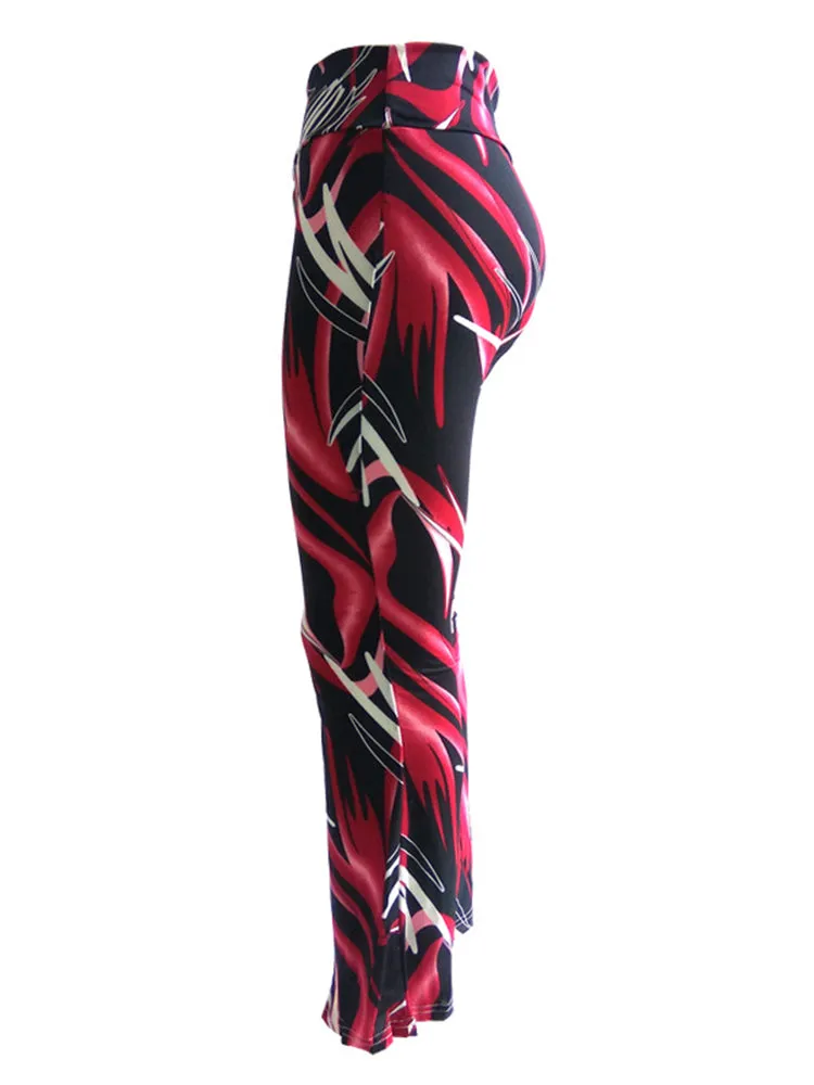 Casual Multi-color Printed Stretch Waist Women Flare Pants