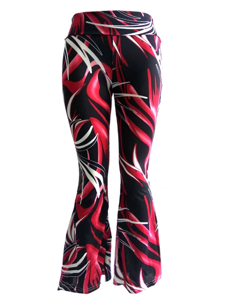 Casual Multi-color Printed Stretch Waist Women Flare Pants