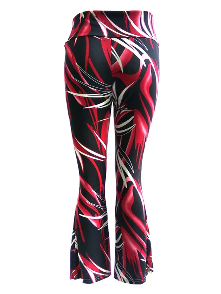 Casual Multi-color Printed Stretch Waist Women Flare Pants