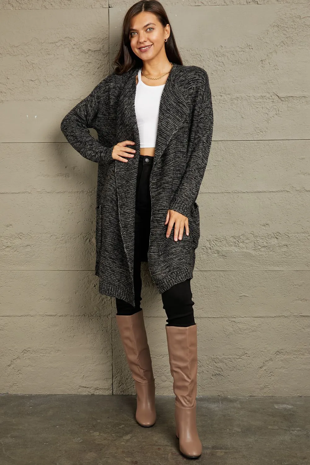 Charcoal Open Knit Cardigan Cardigan