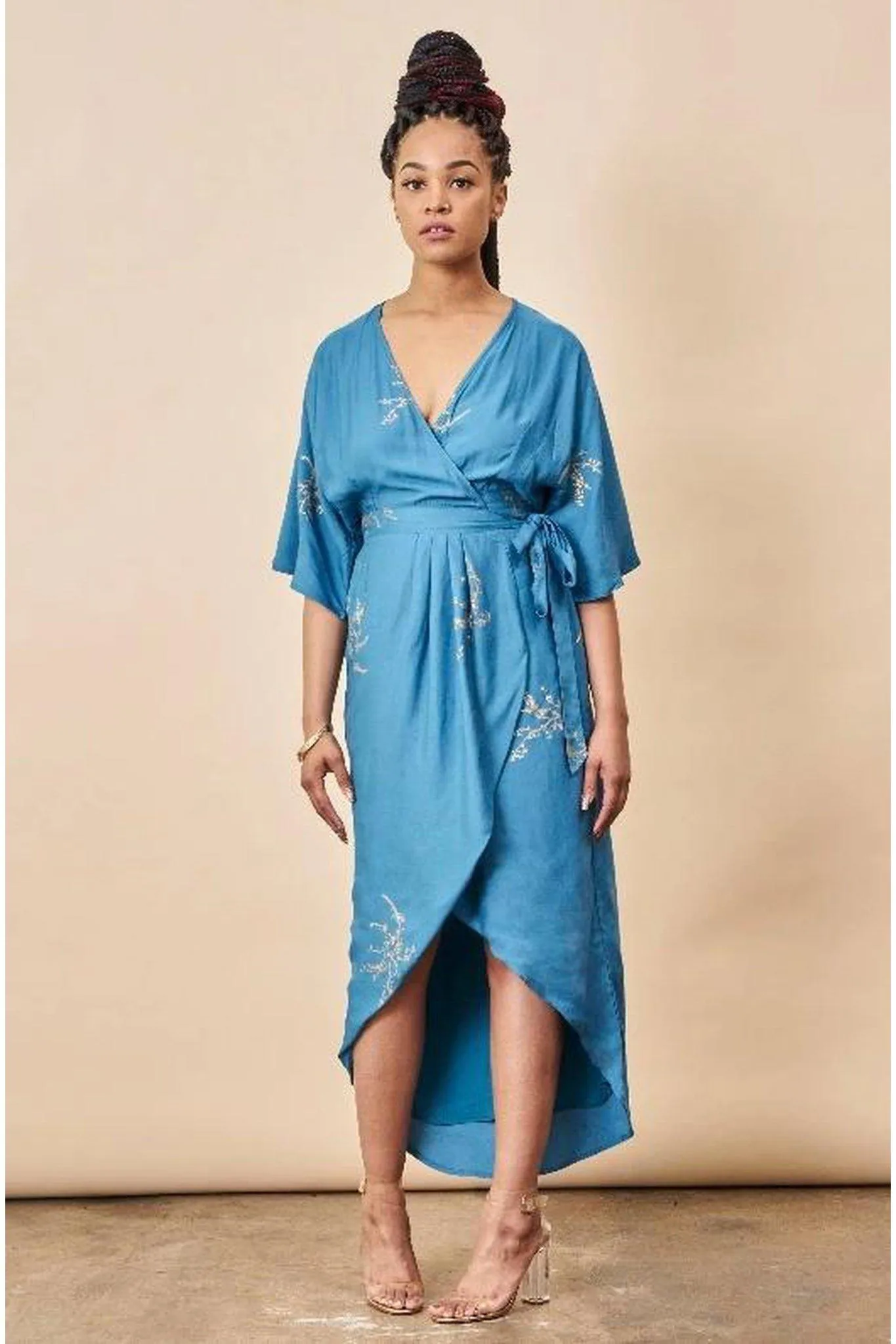 Cherry Blossom Maxi Wrap Dress Sapphire   Gold