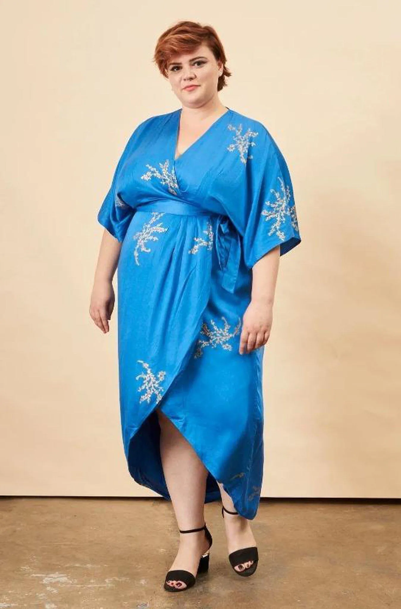 Cherry Blossom Maxi Wrap Dress Sapphire   Gold