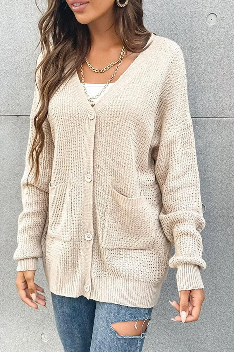 CHUNKY CABLE KNIT LOOSE LONG BUTTON DOWN CARDIGAN