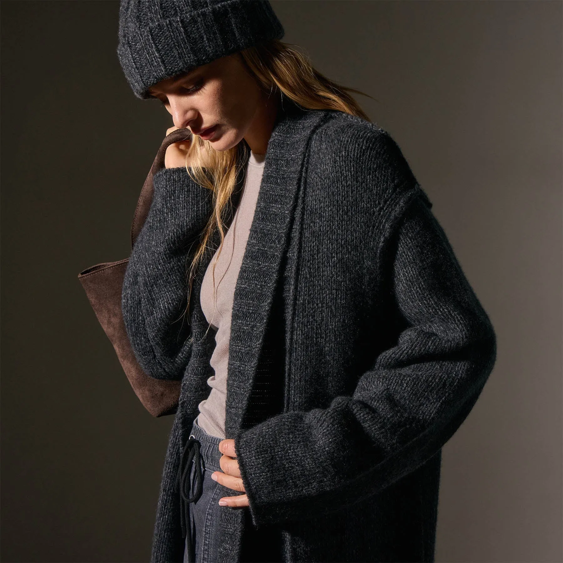 Chunky Knit Cashmere Marl Cardigan - Charcoal Marl