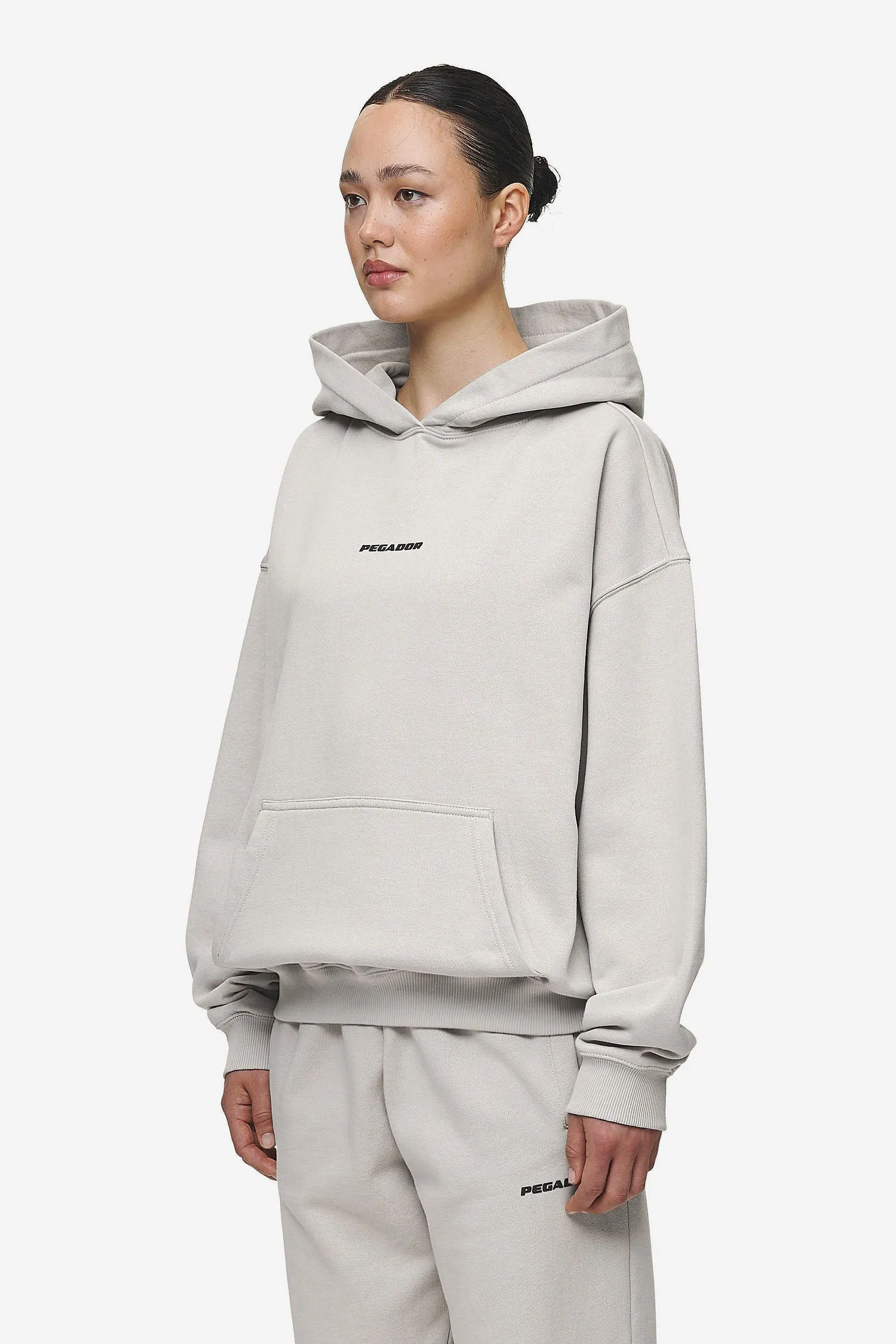 Clarita Logo Oversized Hoodie Washed Moon Grey Black Gum