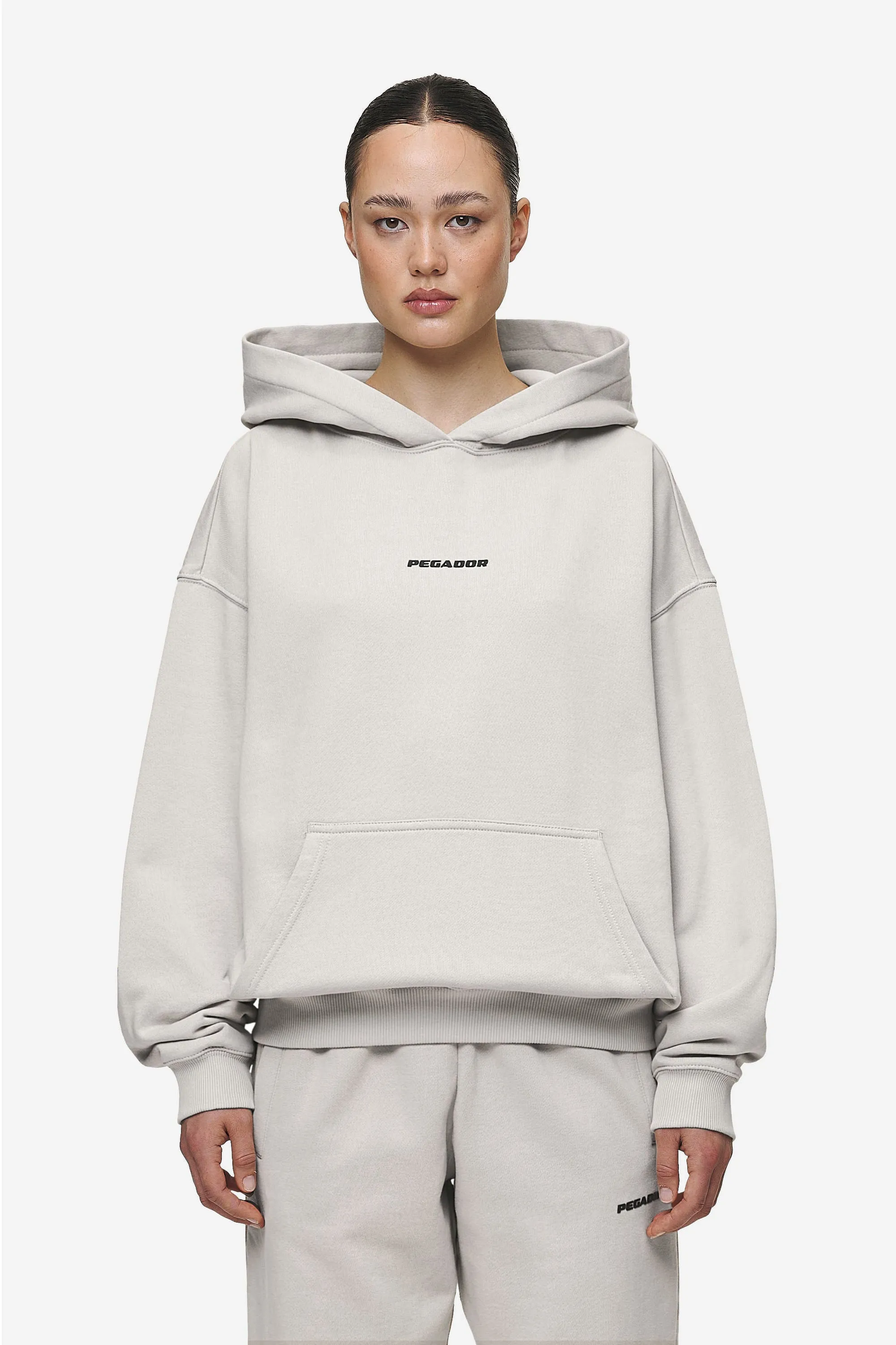 Clarita Logo Oversized Hoodie Washed Moon Grey Black Gum