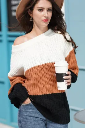 COLOR BLOCK CHUNKY KNIT LOOSE SWEATER