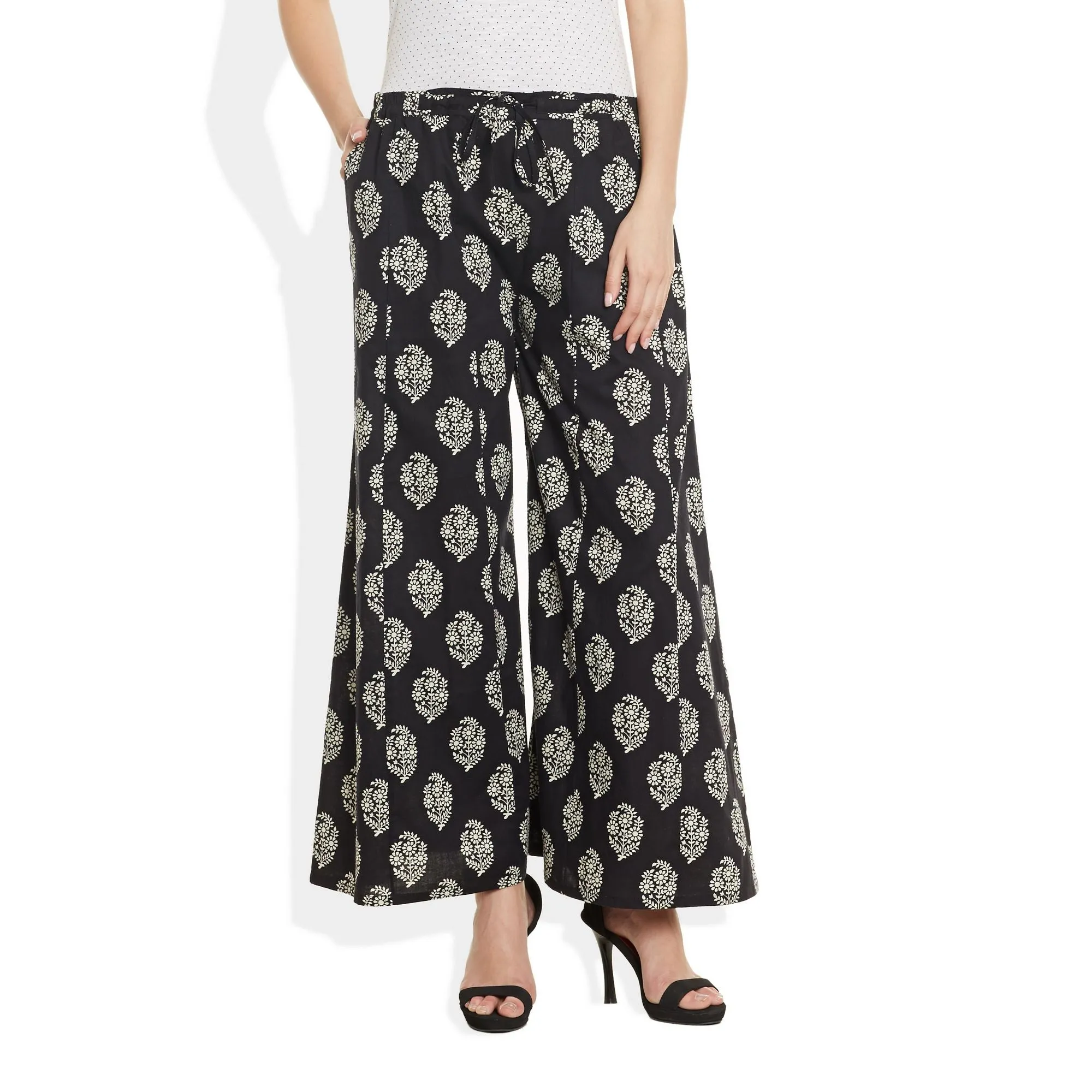 Cotton Printed Palazzo Pants For Women Indian,X-Large,W-CPLZXL-2716