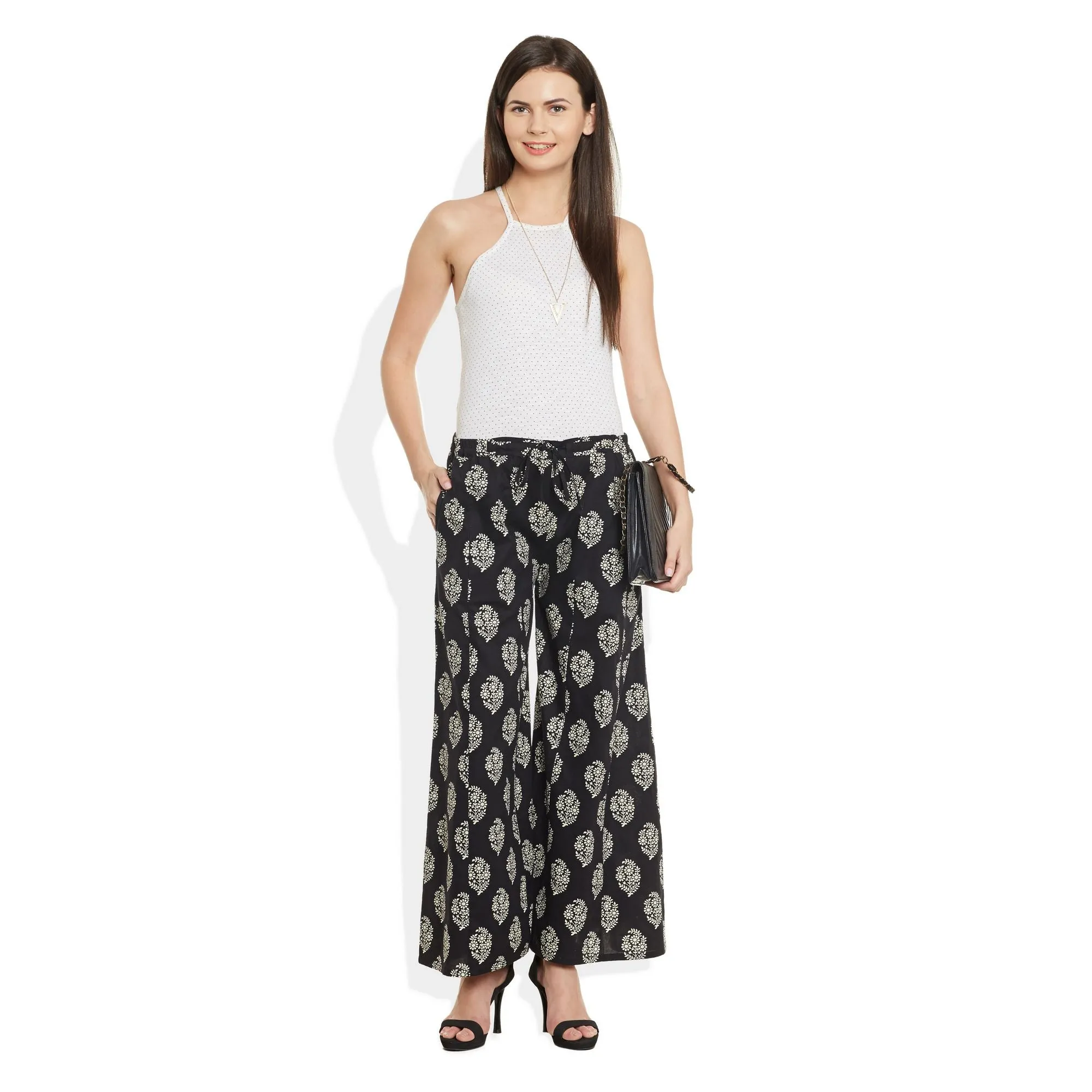 Cotton Printed Palazzo Pants For Women Indian,X-Large,W-CPLZXL-2716