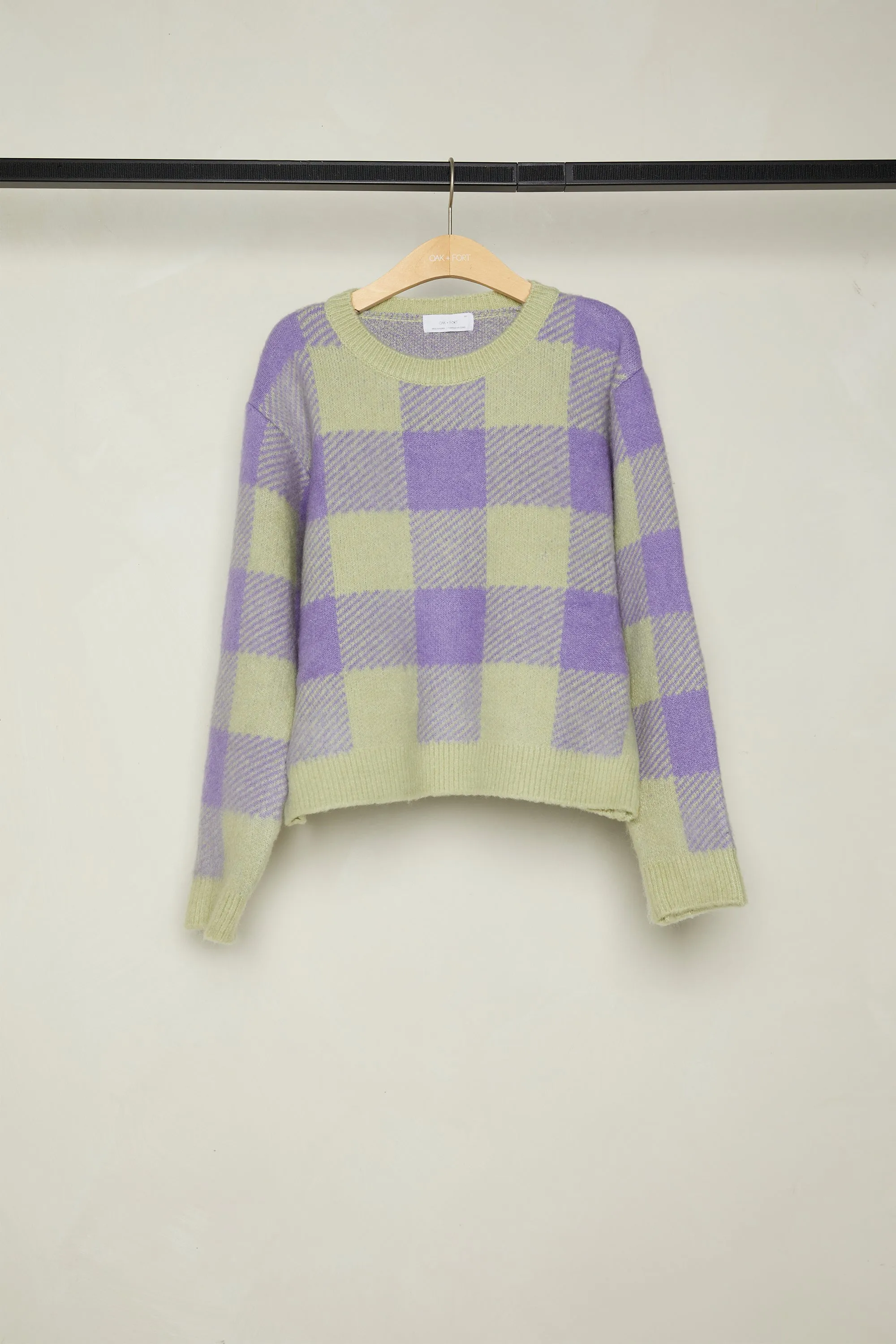 CROPPED CHECK PRINT SWEATER