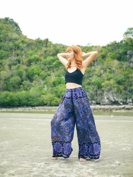 Dark Purple Mandala Wide Leg Palazzo Pants