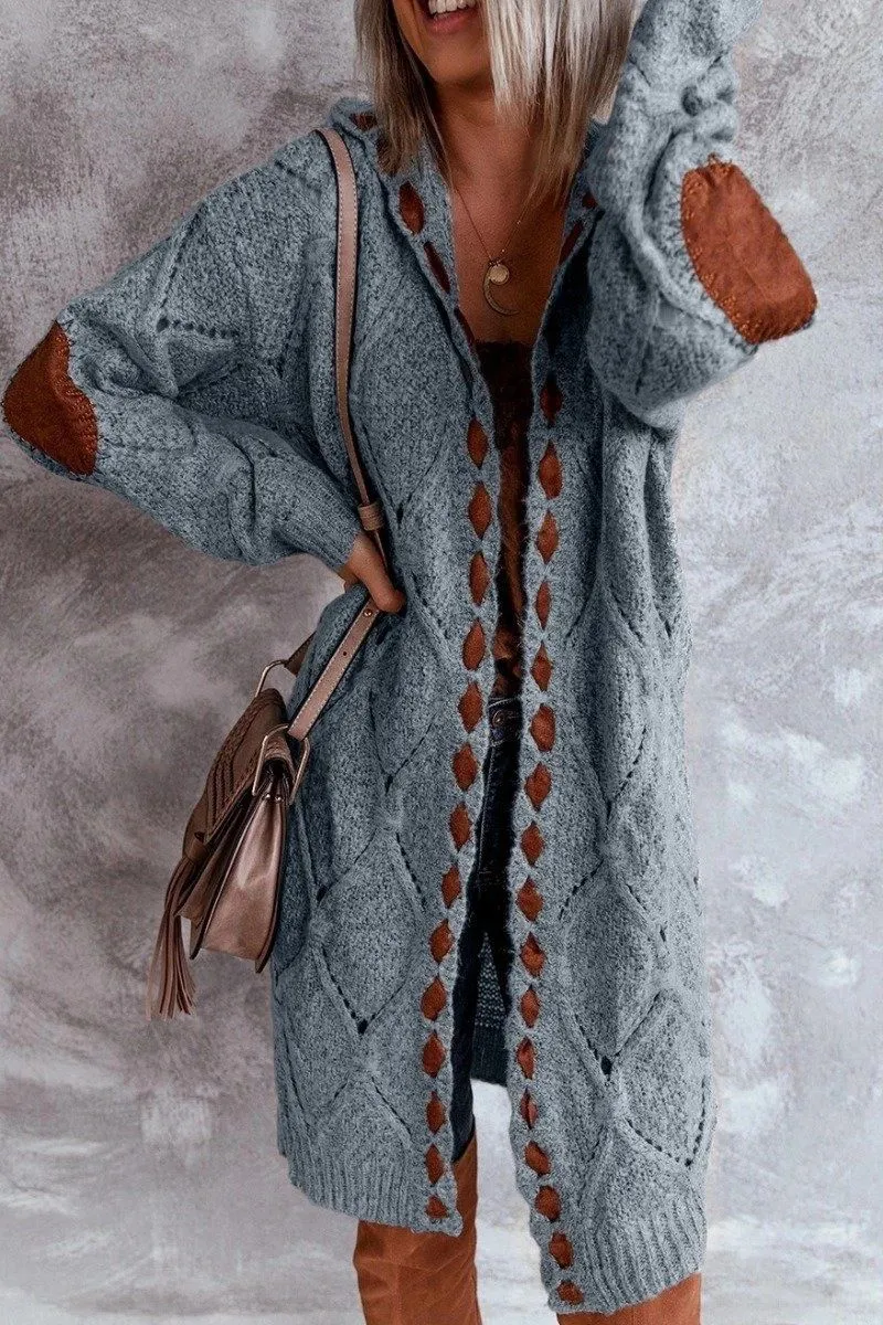 Elegant Hollow Out Braided Long Cardigan Sweater Coat With Hood