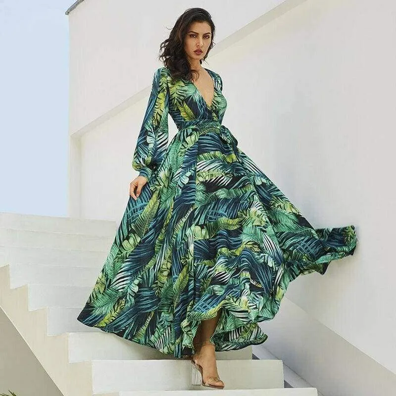 FashionSierra - Summer Women Boho Floral V-Neck Long Maxi Dress