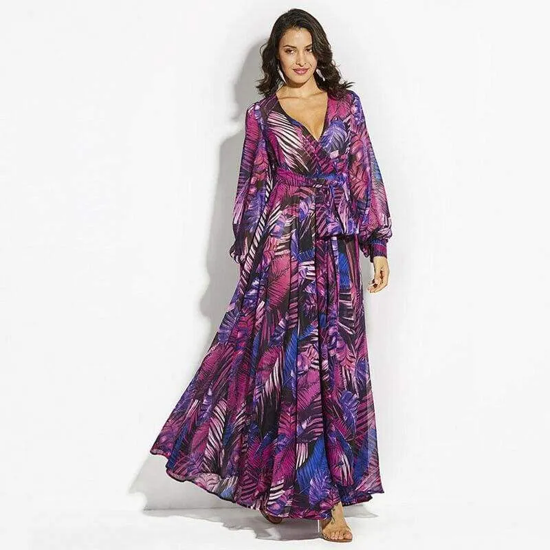 FashionSierra - Summer Women Boho Floral V-Neck Long Maxi Dress