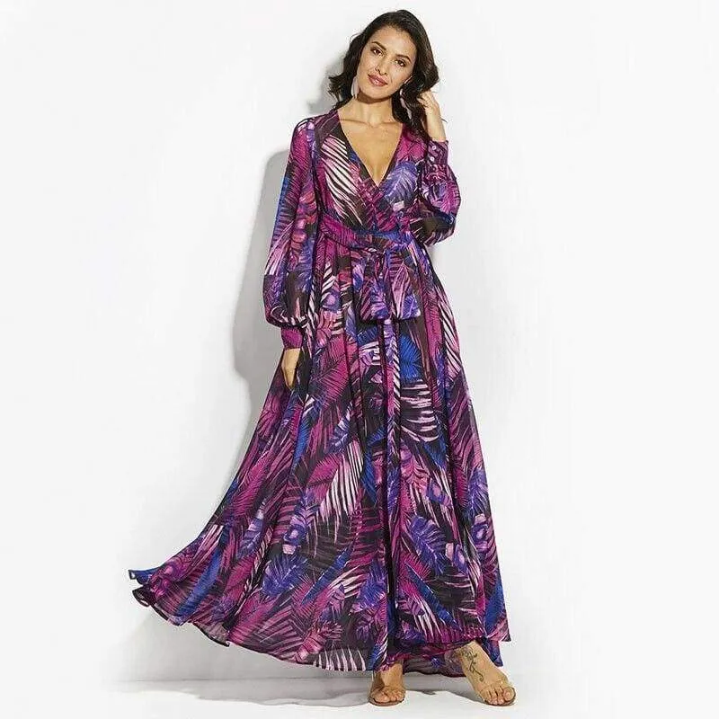 FashionSierra - Summer Women Boho Floral V-Neck Long Maxi Dress