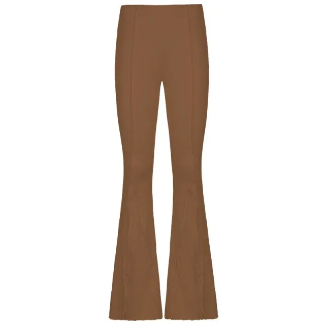 FashionSierra - Women Long Flare Pants Knitted Brown Y2k Solid Sexy Low Waist Contrast Stitch Wide Leg Pant Summer Trousers Lady All-Match