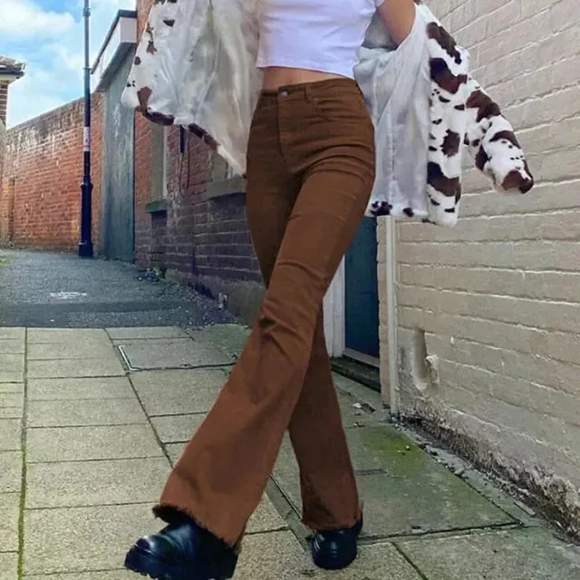 FashionSierra - Women&#39;s jeans high waist woman Flared Jeans white Brown Khaki Pants Women&#39;s pants for women clothing trouser Jean women trousers