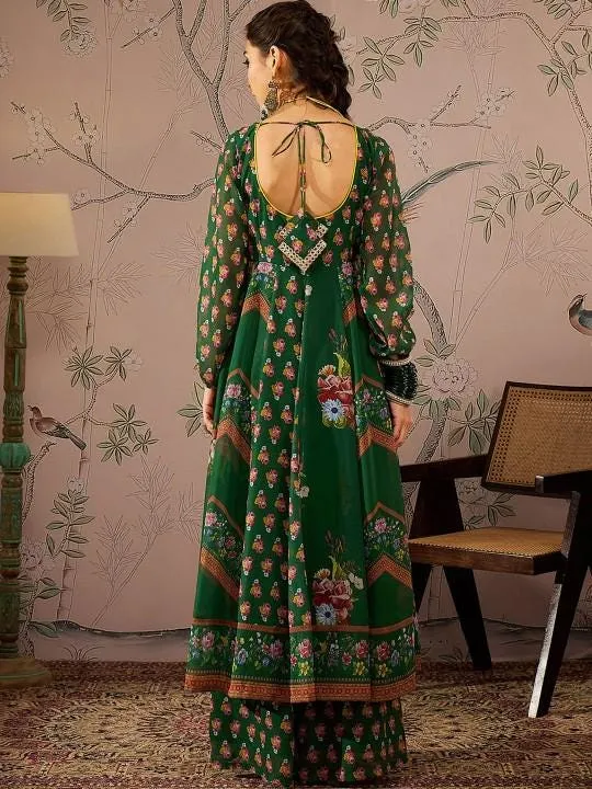 Floral Print Sweetheart Neck Anarkali Kurta With Palazzo Set