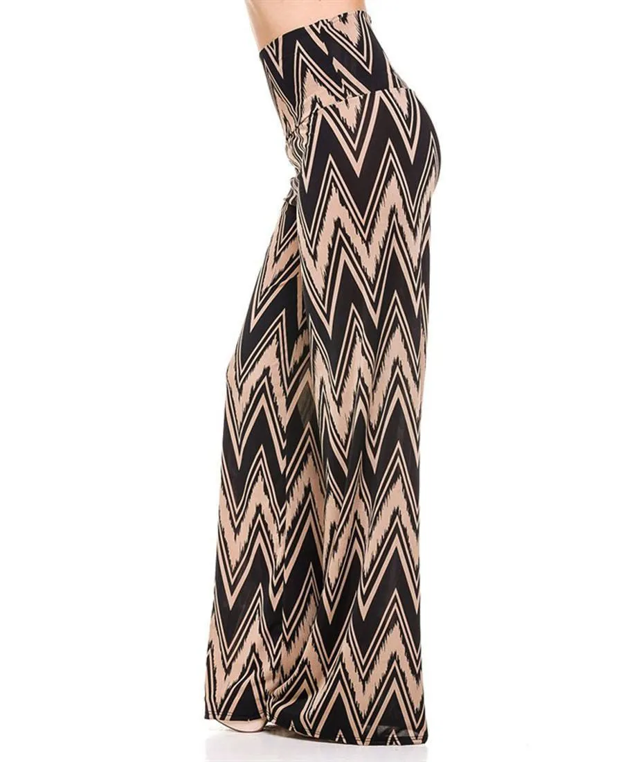 Foldover Palazzo Pants Zig Zag Chevron Black Tan