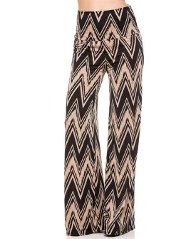 Foldover Palazzo Pants Zig Zag Chevron Black Tan